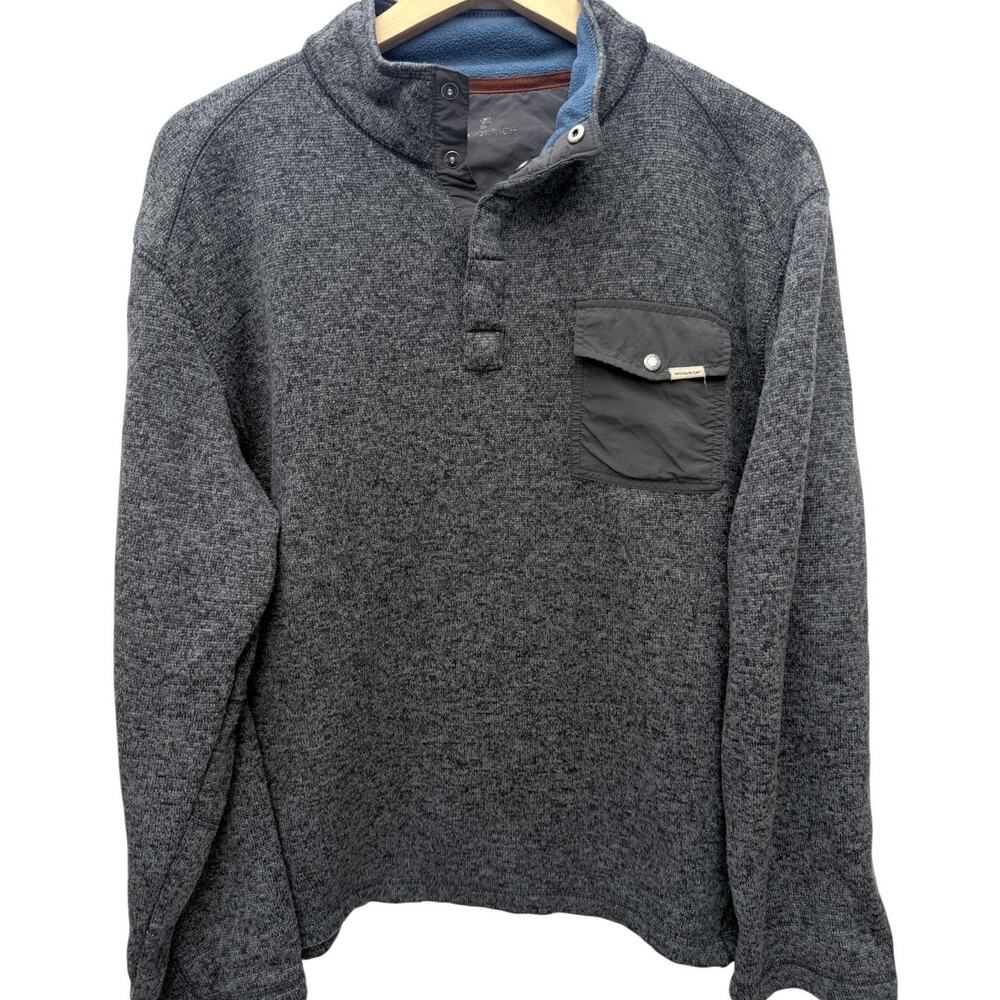 Woolrich Fleece Pullover Men's L Gray Button Neck Pocket Outdoor